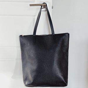 Tall Structured Leather Zipper Tote, Pebbled Leather, Black